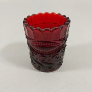 L. G. Wright Eye Winkler Toothpick‎ Holder Ruby Red Scallped Edge 2.75" Tall